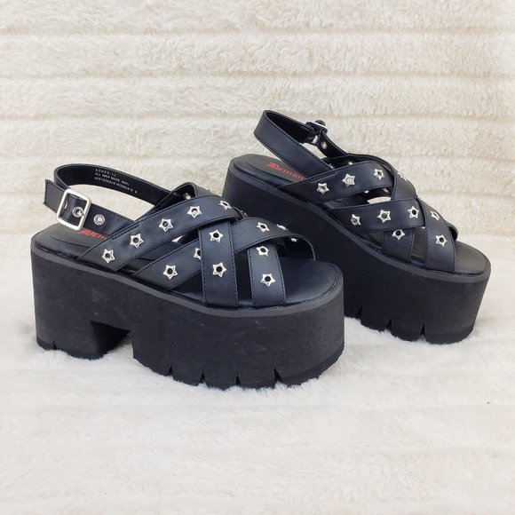 Demonia Black Platform Sandals with Star Accents - Picture 8 of 12